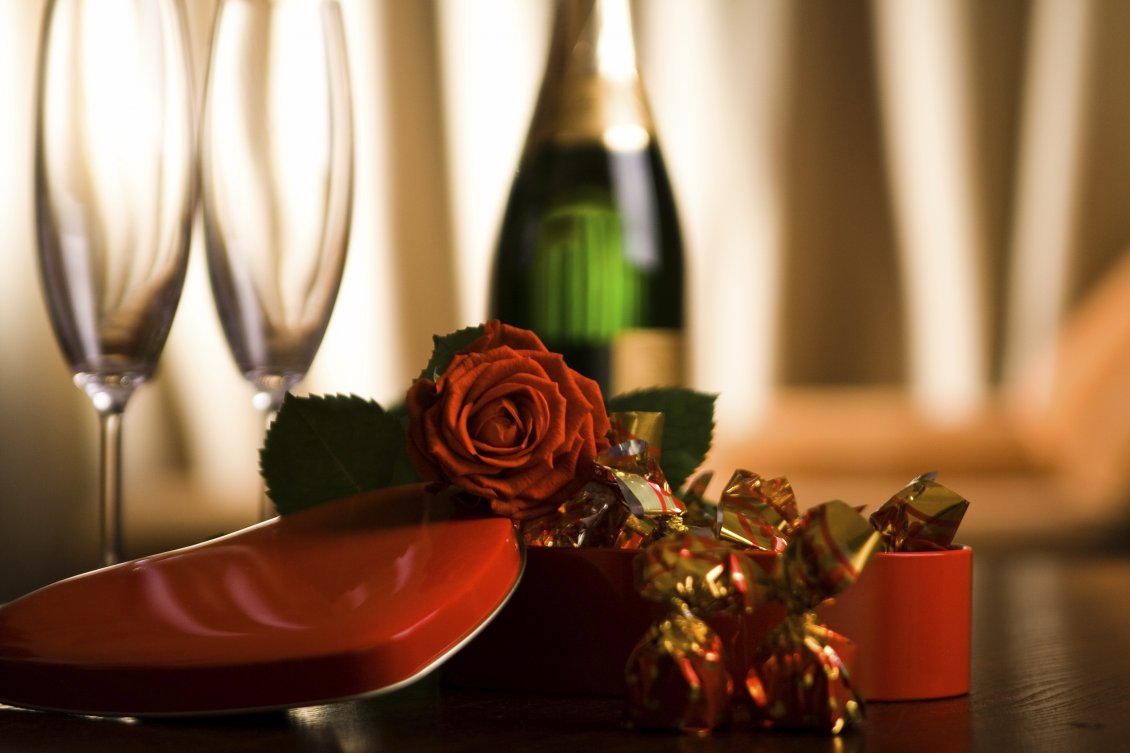 Champagne, chocolate and roses - Love Valentine's Day
